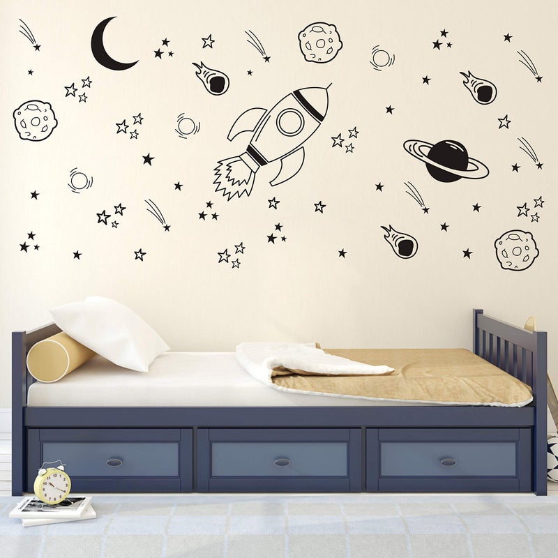 Dycica A37 Black Space Themed Room Decor - Rocket & Ship Wall Decals for Baby Boys Nursery - Image 3